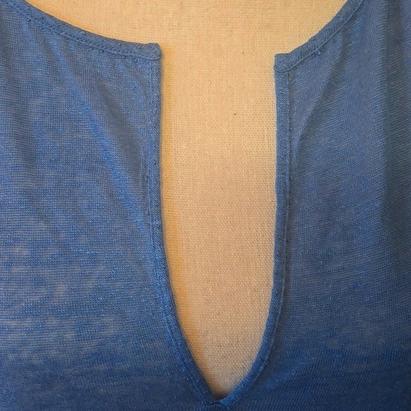 ELIE TAHARI Blue Linen Long Sleeve Lightweight Sweater Rounded V Neck Sz LARGE - Picture 4 of 15